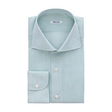 Fray Striped Cotton - Linen Shirt in Green and White - SARTALE
