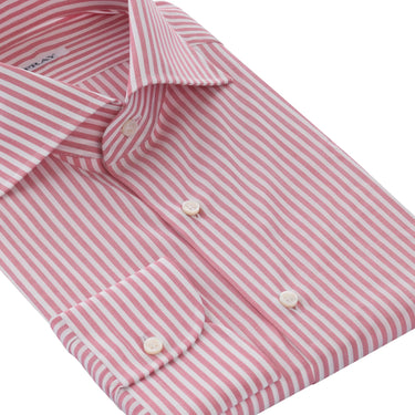 Fray Striped Pink and White Shirt with Spread Collar - SARTALE
