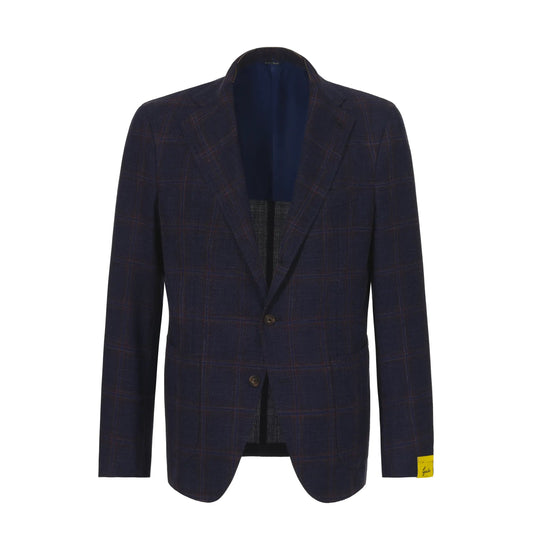 Gabo Wool, Silk and Linen - Blend Jacket in Dark Blue and Brown - SARTALE