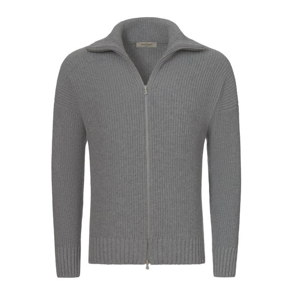 Gran Sasso Cashmere Wool Zip Cardigan in Grey Melange SARTALE