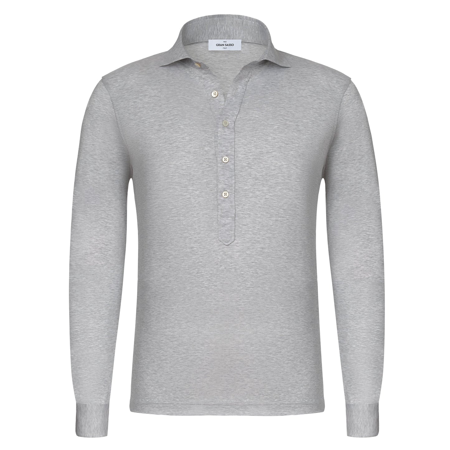 Gran Sasso Cotton Polo Shirt in Grey Melange with Long Placket - SARTALE