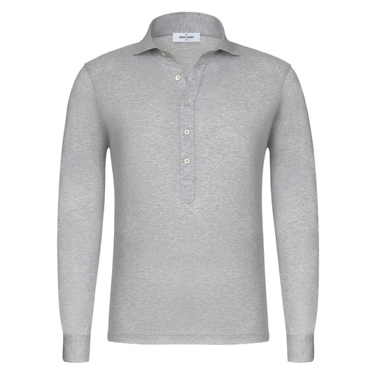 Gran Sasso Cotton Polo Shirt in Grey Melange with Long Placket - SARTALE