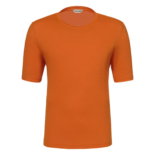 Gran Sasso Linen - Blend Crew - Neck T - Shirt in Bright Orange - SARTALE