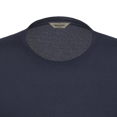 Gran Sasso Linen - Blend Crew - Neck T - Shirt in Cosmos Blue Melange - SARTALE