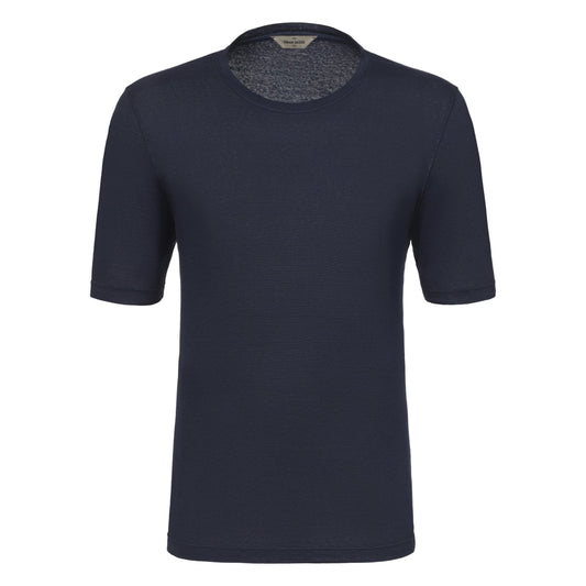 Gran Sasso Linen - Blend Crew - Neck T - Shirt in Cosmos Blue Melange - SARTALE