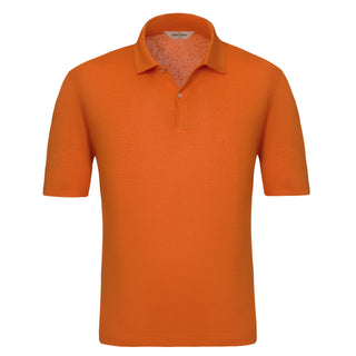 Gran Sasso Two - Button Linen - Blend Polo Shirt in Bright Orange - SARTALE