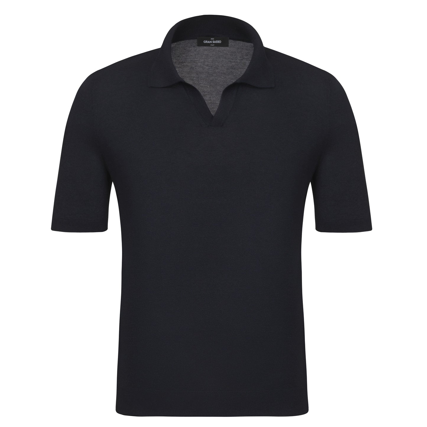 Gran Sasso V - Neck Silk Polo Shirt in Midnight Blue - SARTALE
