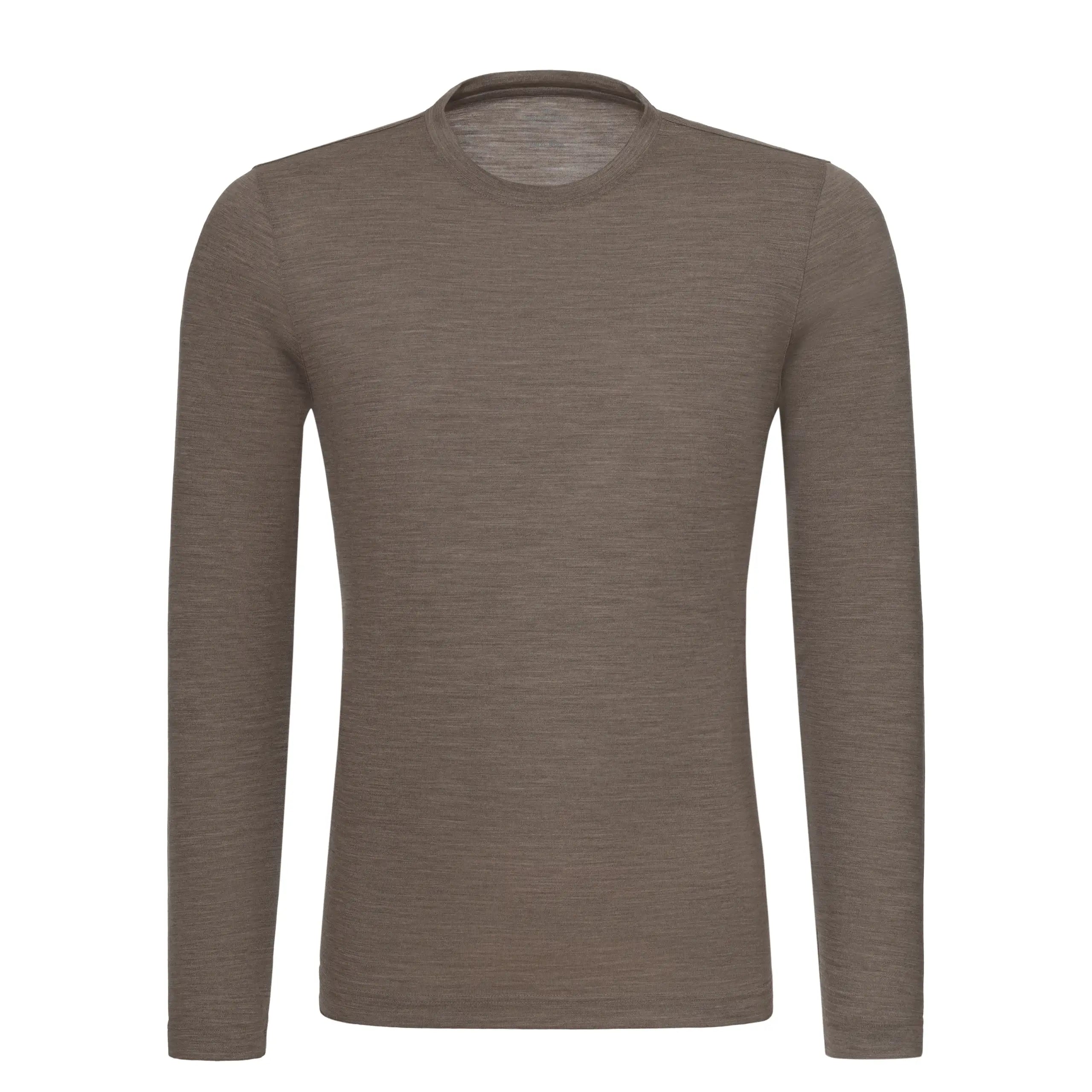 Wool Long Sleeve T-Shirt in Light Brown