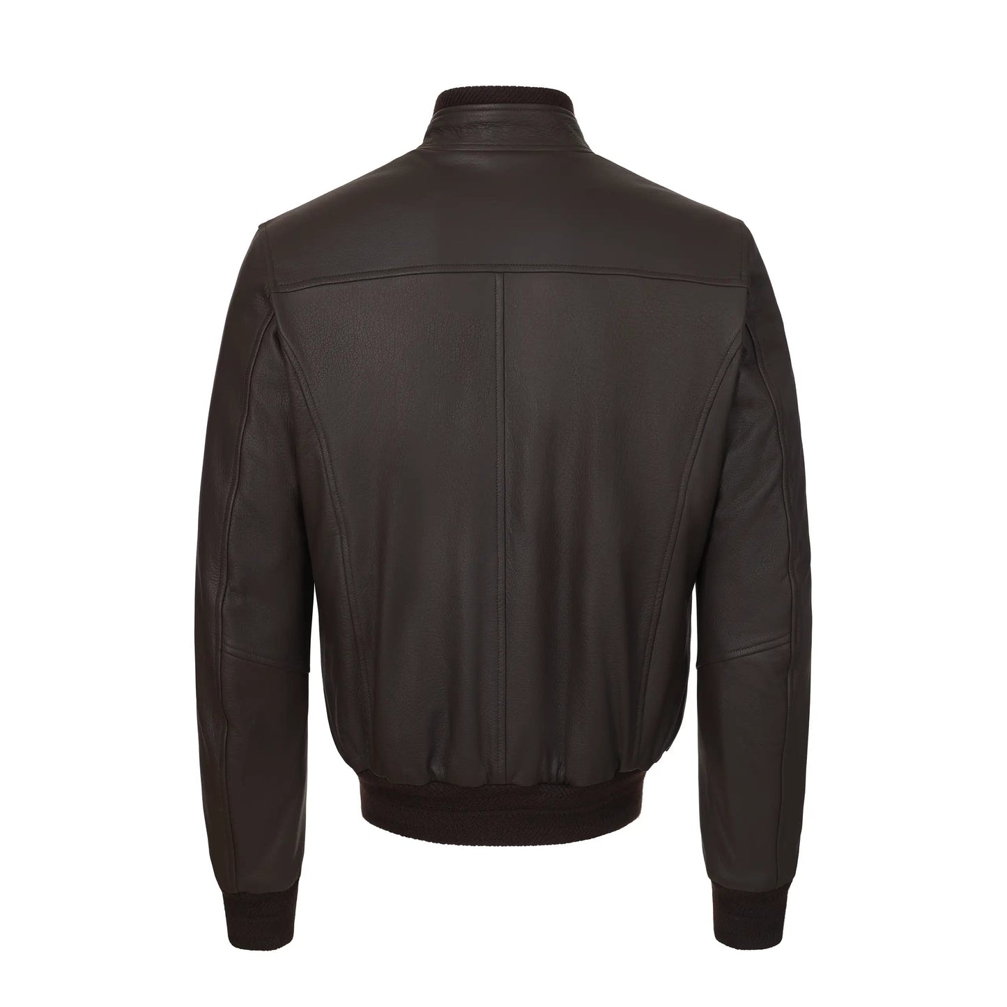 Kired Reversible Leather Bomber Jacket in Dark Brown - SARTALE