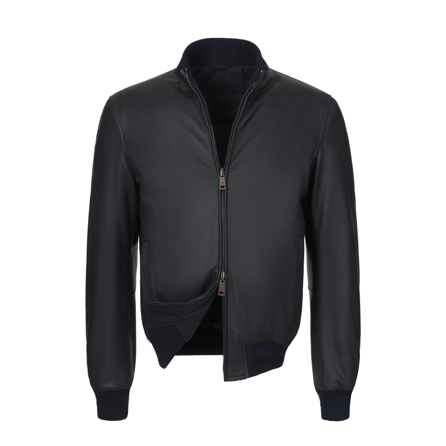 Kired Reversible Leather Bomber Jacket in Navy Blue - SARTALE