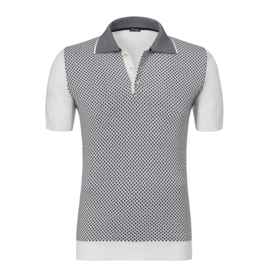 Kiton All-Monogram Cotton Polo Shirt in White - SARTALE