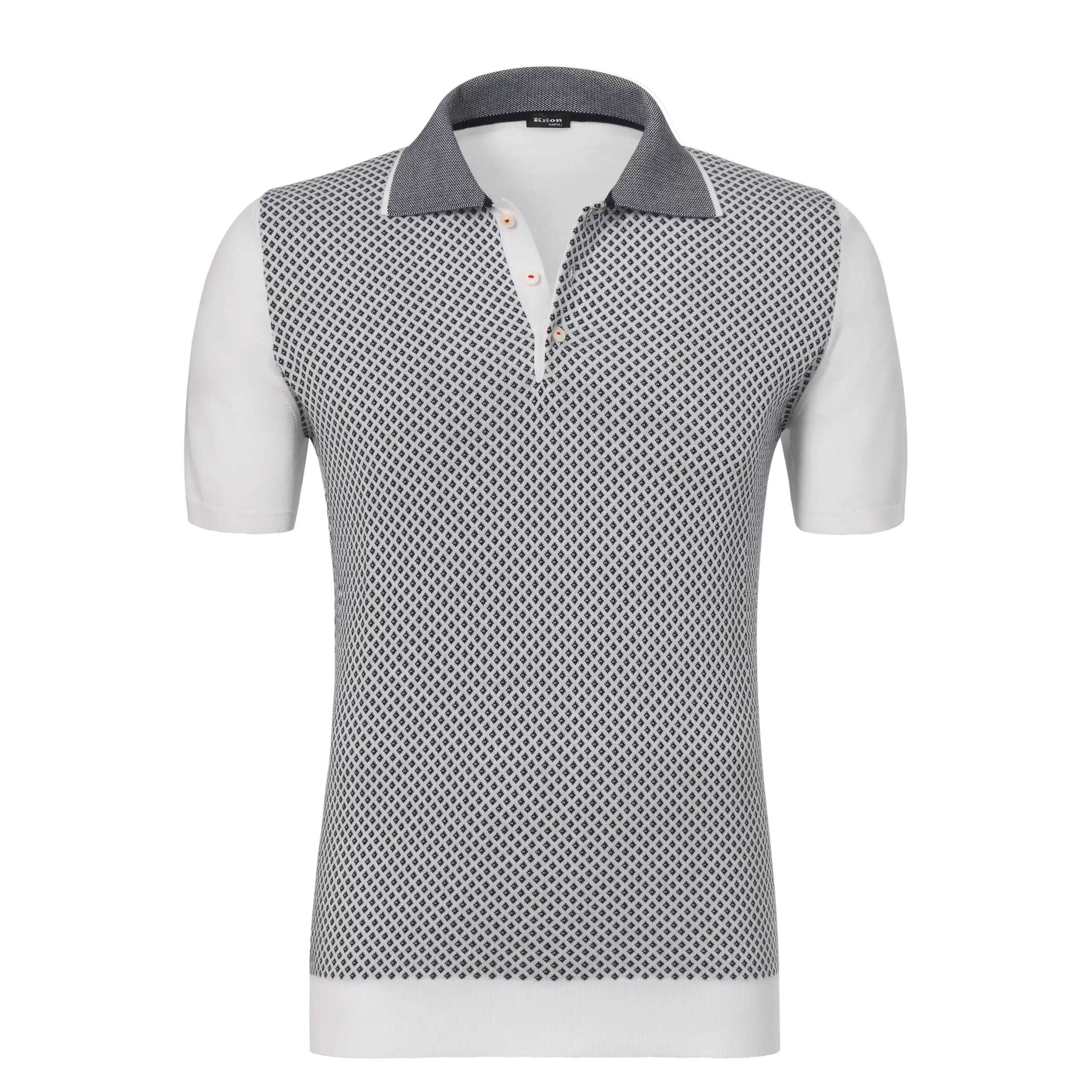 Kiton All-Monogram Cotton Polo Shirt in White | SARTALE