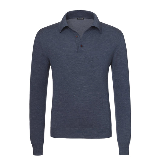 Kiton Cashmere - Blend Long Sleeve Polo Shirt in Bronze Blue - SARTALE