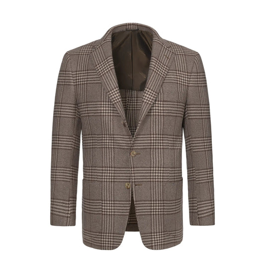 Kiton Checked Cashmere Jacket in Brown and White - SARTALE