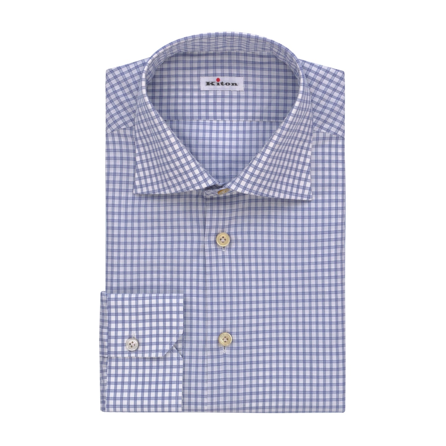 Kiton Checked Cotton Shirt in Blue and White - SARTALE