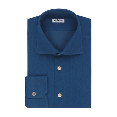 Kiton Denim Cotton Shirt in Indigo with Angled Cuffs - SARTALE