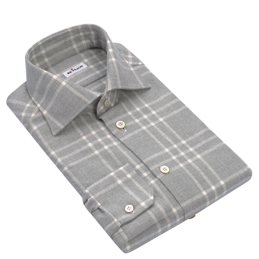 Kiton Flannel Plaid Cotton Shirt in Light Grey - SARTALE