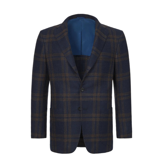 Kiton Glencheck Cashmere - Blend Jacket in Royal Blue and Brown - SARTALE