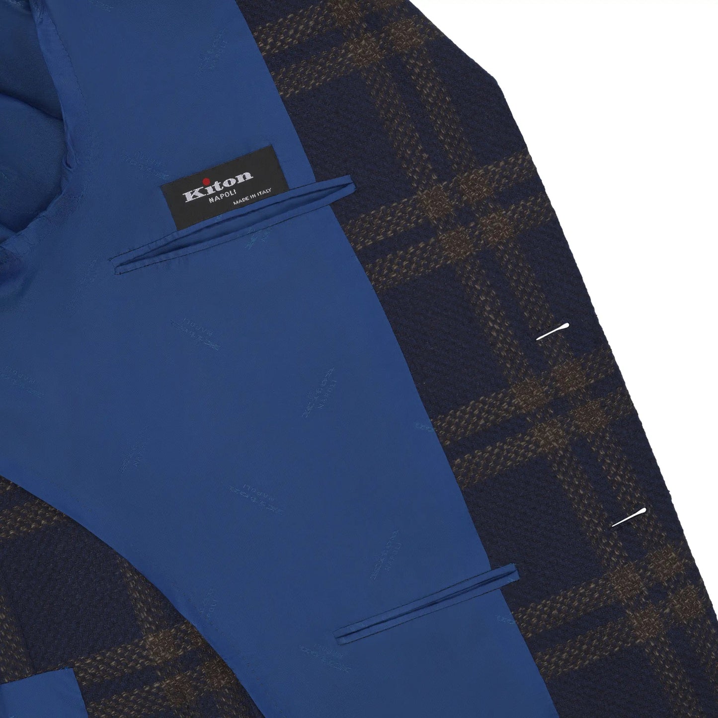 Kiton Glencheck Cashmere - Blend Jacket in Royal Blue and Brown - SARTALE