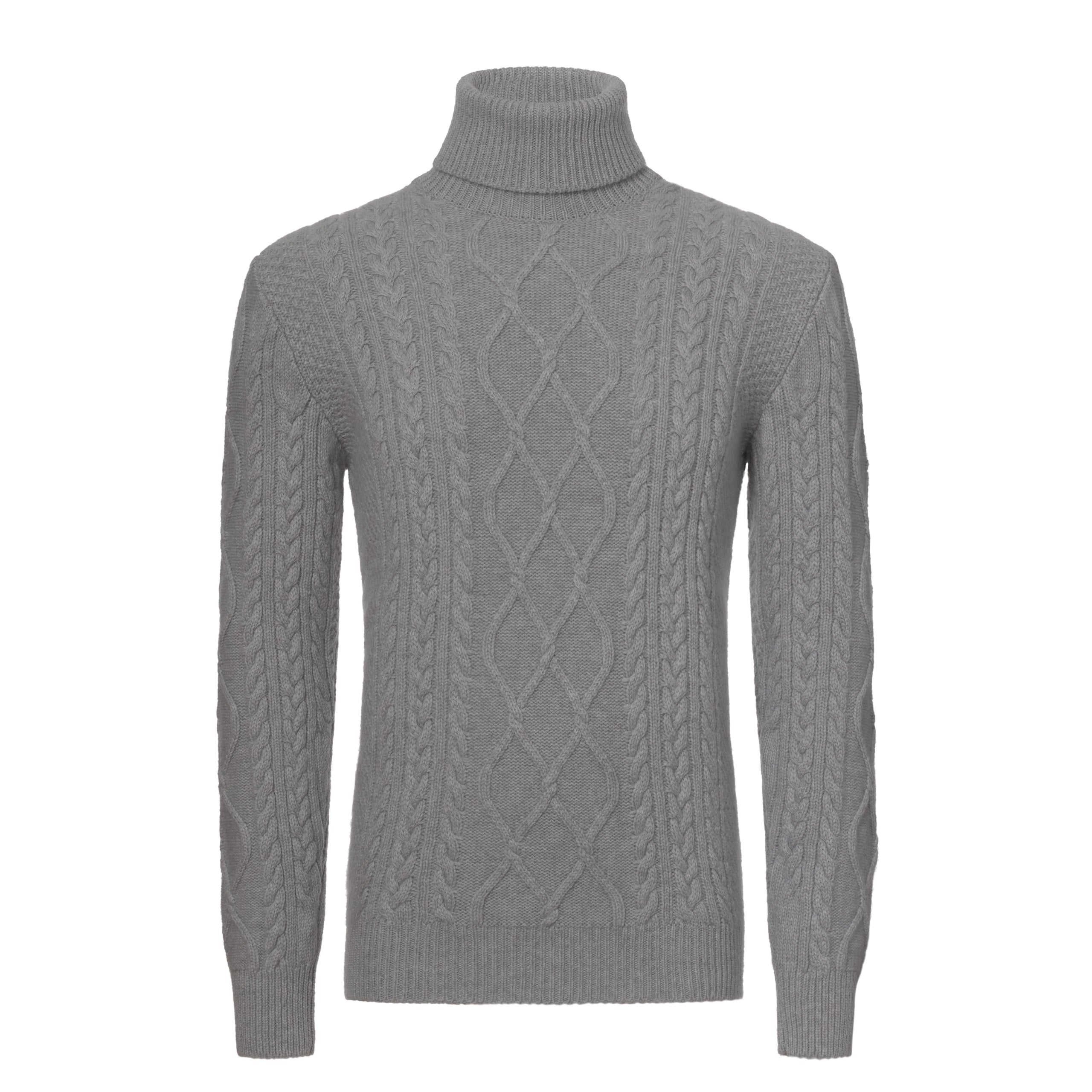 Ribbed Cashmere Turtleneck Sweater in Light Grey