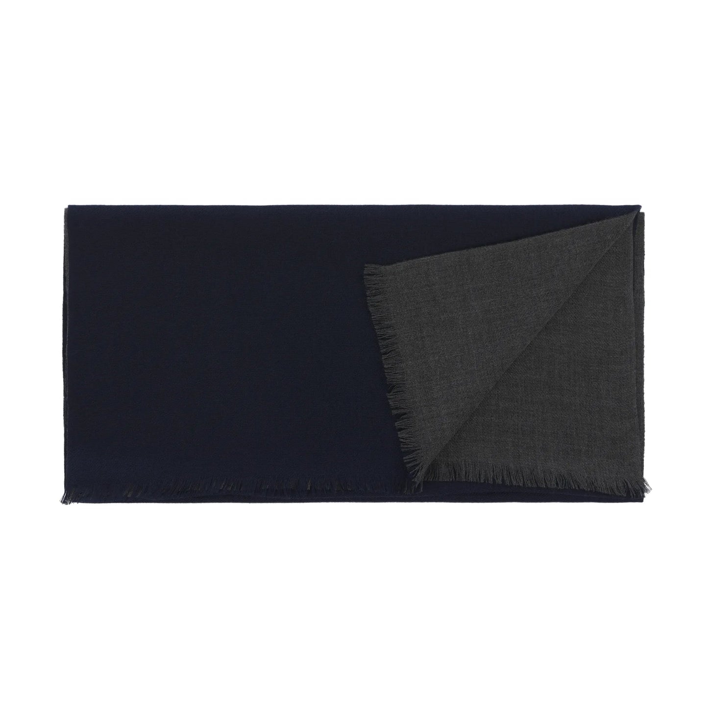 Loro Piana Reversible Fringed Cashmere and Silk - Blend Scarf in Dark Blue - SARTALE