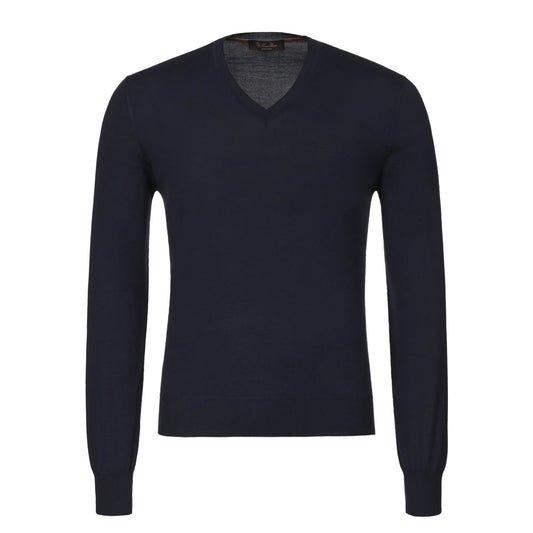 Loro Piana V - Neck Cashmere Sweater in Navy Blue - SARTALE
