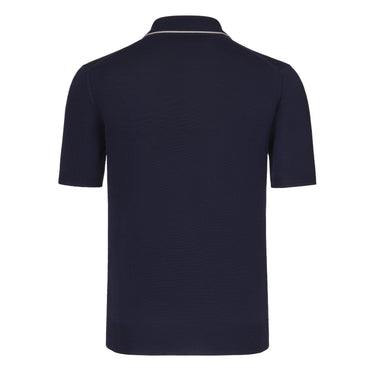 Luciano Barbera Wool Polo Shirt in Dark Blue with White - SARTALE