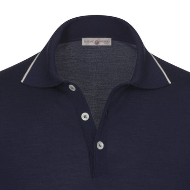 Luciano Barbera Wool Polo Shirt in Dark Blue with White - SARTALE