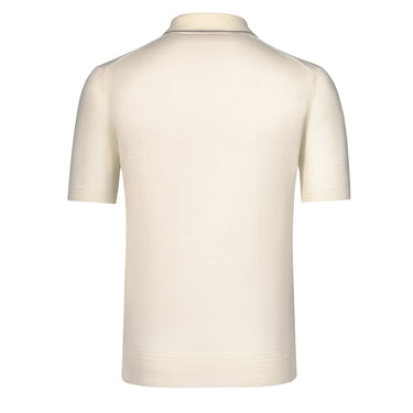 Luciano Barbera Wool Polo Shirt in White with Brown - SARTALE