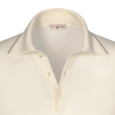 Luciano Barbera Wool Polo Shirt in White with Brown - SARTALE