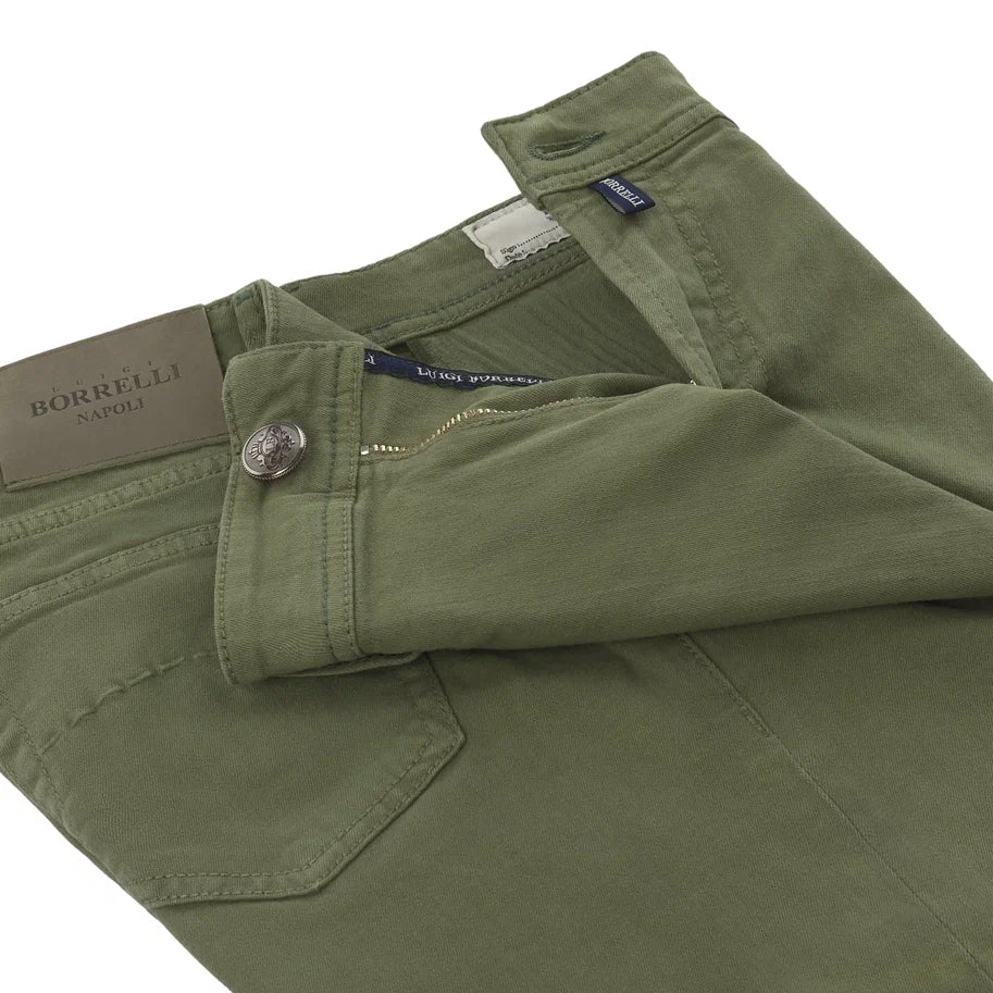 Luigi Borrelli Slim - Fit Stretch - Cotton Jeans in Olive Green - SARTALE
