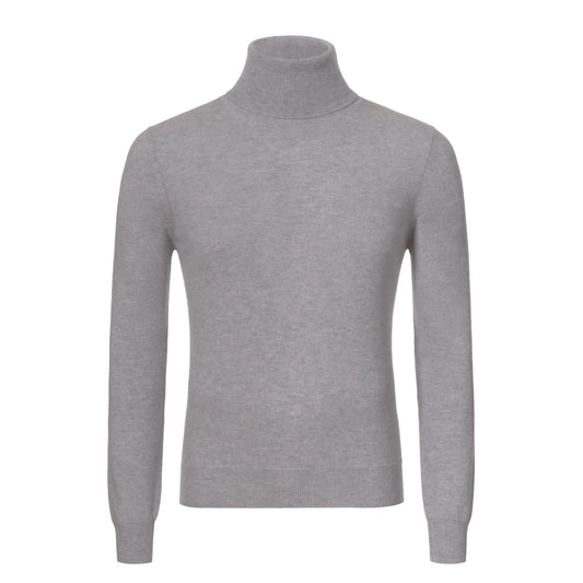 Malo Cashmere Turtleneck Sweater in Light Grey Melange - SARTALE