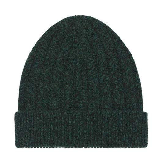 Malo Ribbed Cashmere Hat in Black Green Melange - SARTALE