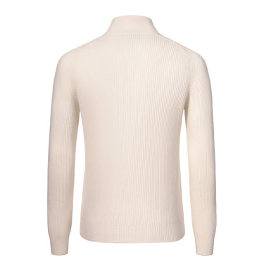 Mandelli Cashmere Zip - Up Sweater in Milk White - SARTALE