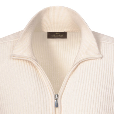 Mandelli Cashmere Zip - Up Sweater in Milk White - SARTALE