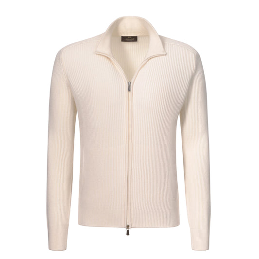 Mandelli Cashmere Zip - Up Sweater in Milk White - SARTALE