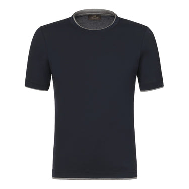 Mandelli Cotton T - Shirt in Blue with a Grey Stripe - SARTALE