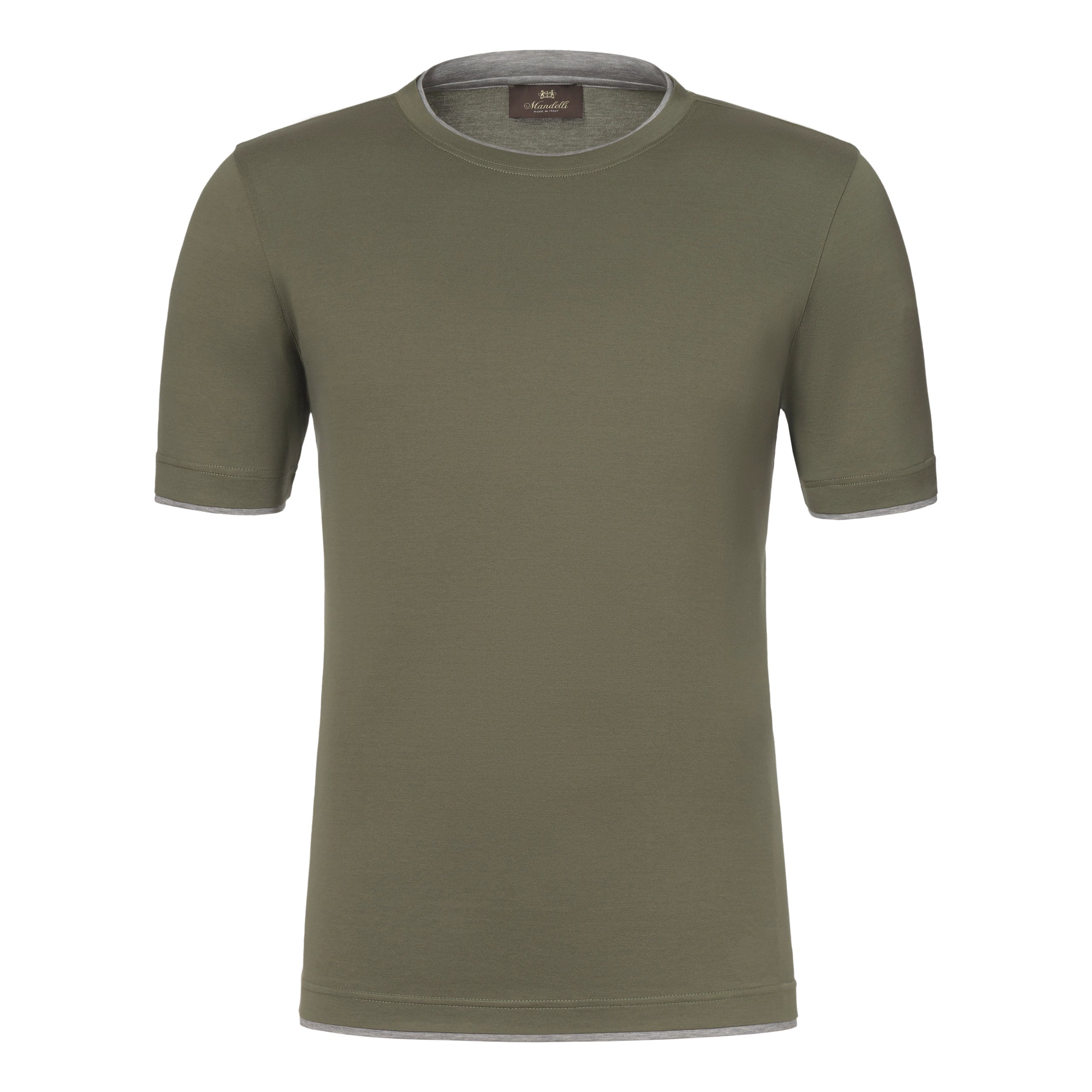 Baumwoll-T-Shirt in Grün mit grauem Streifen
