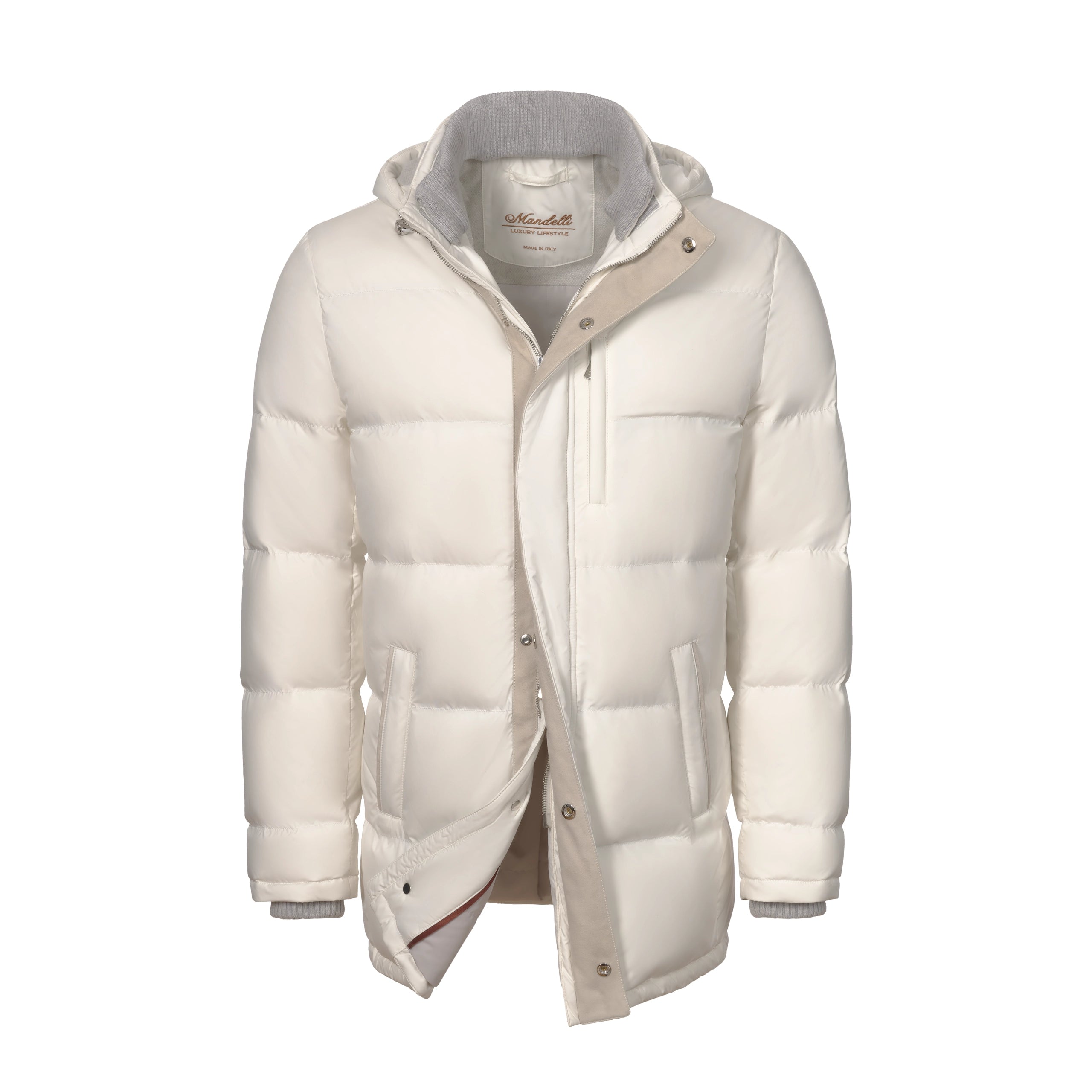 Mandelli Hooded Goose Down Jacket in Off White