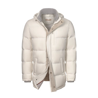 Mandelli Hooded Goose Down Jacket in Off White - SARTALE