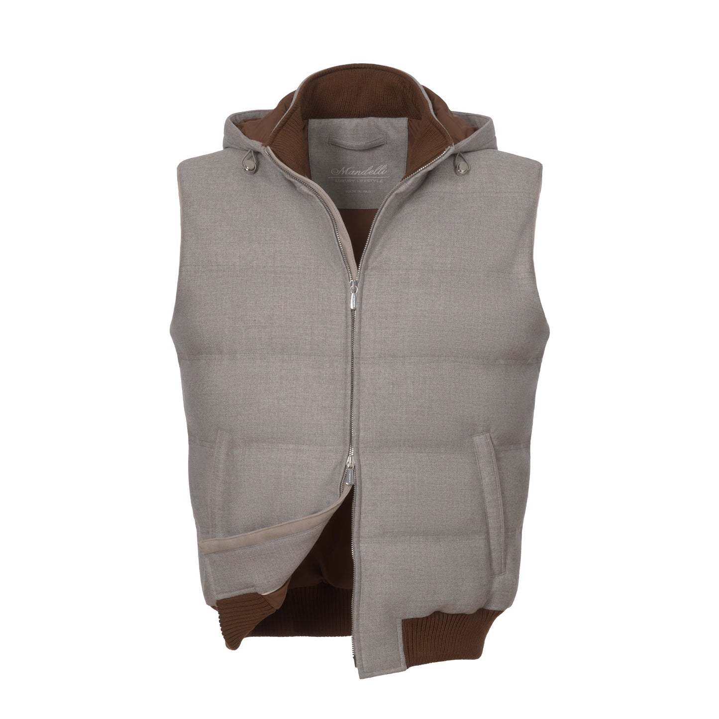 Mandelli Hooded Wool Vest in Greige Melange - SARTALE