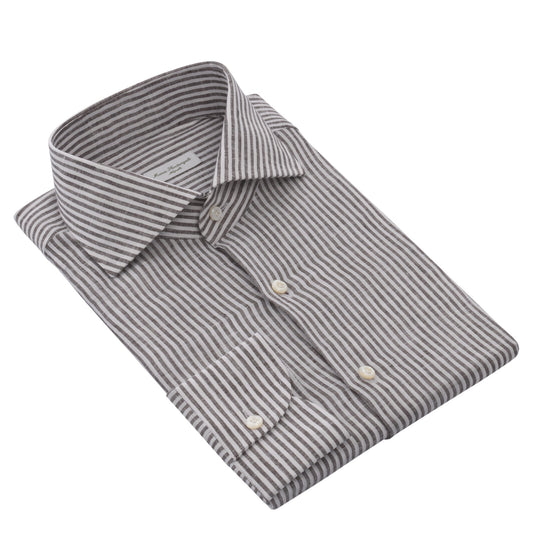 Maria Santangelo Striped Linen Shirt in Grey and White - SARTALE
