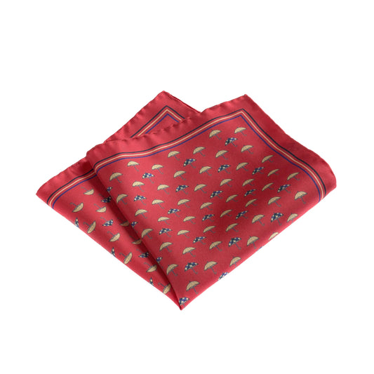 Maria Santangelo Umbrella - Print Silk Pocket Square in Red - SARTALE