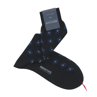 Printed Sea Island Cotton Socks in Black and Blue