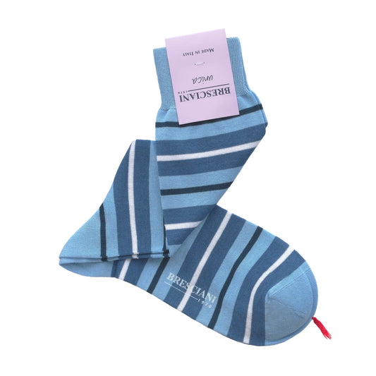 Striped Cotton-Blend Socks in Sea Blue