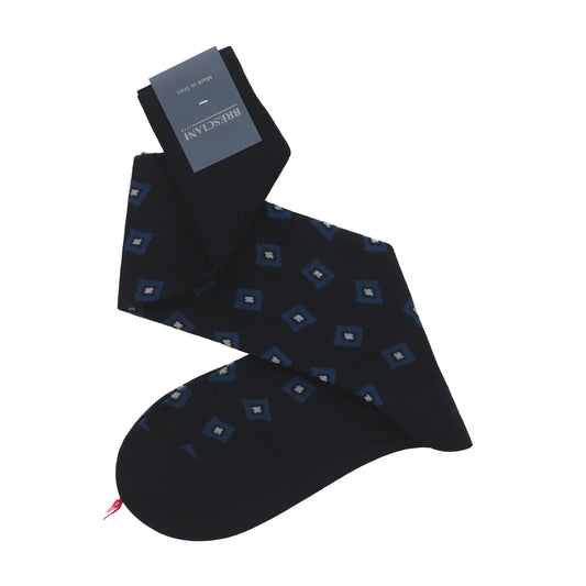 Printed Long Cotton Socks in Dark Blue