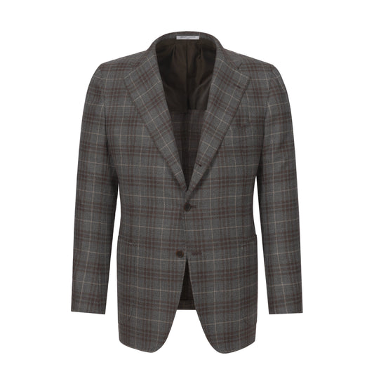 Orazio Luciano Wool Plaid Jacket in Grey and Brown - SARTALE