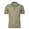 Piacenza Cashmere Striped Cotton - Blend Polo Shirt in Olive Green and White - SARTALE