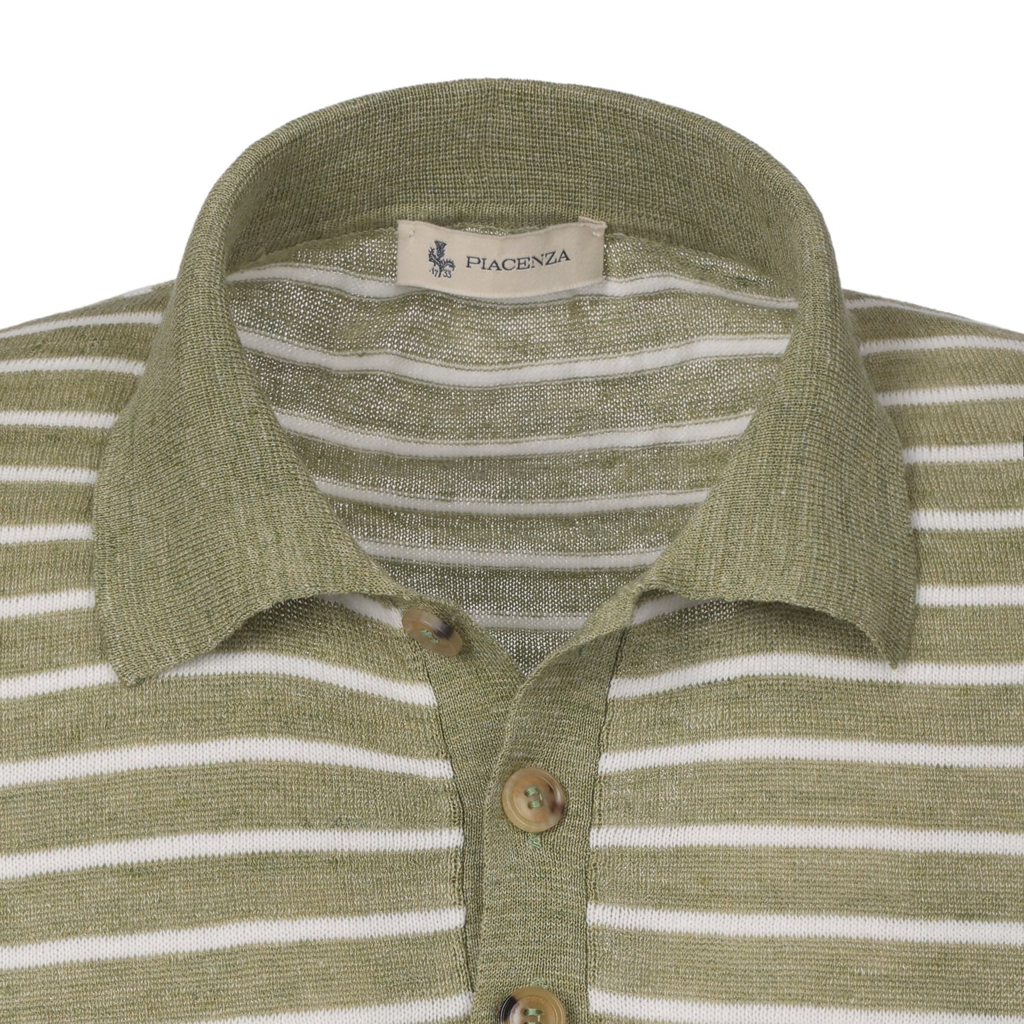 Piacenza Cashmere Striped Cotton - Blend Polo Shirt in Olive Green and White - SARTALE