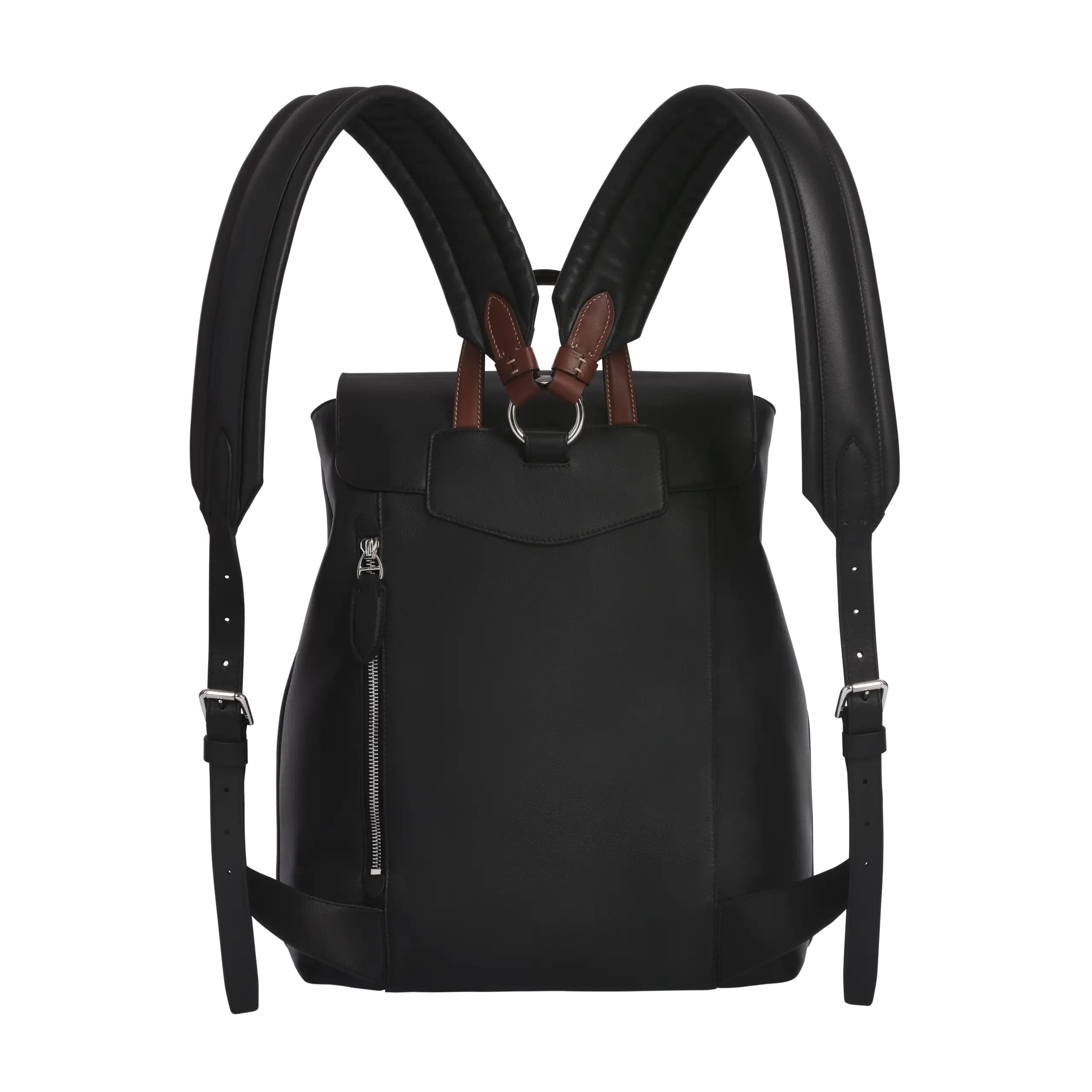 black leather ralph lauren backpack Ralph Lauren | Smooth Calf Leather Backpack in Black with Brown Details